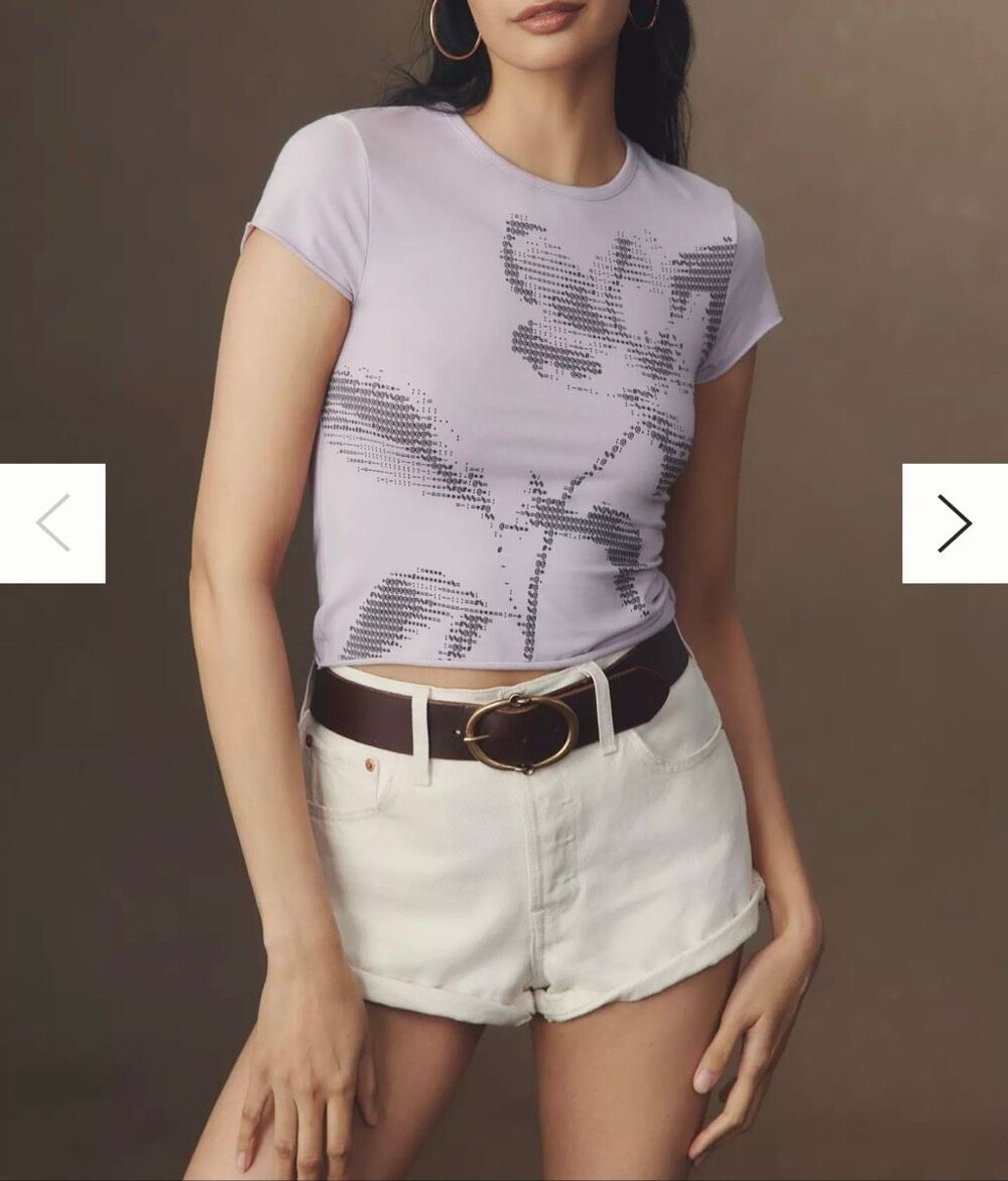 Anthropologie The Evan Graphic Raw Edge Baby Tee Purple Short Sleeve Women’s S N